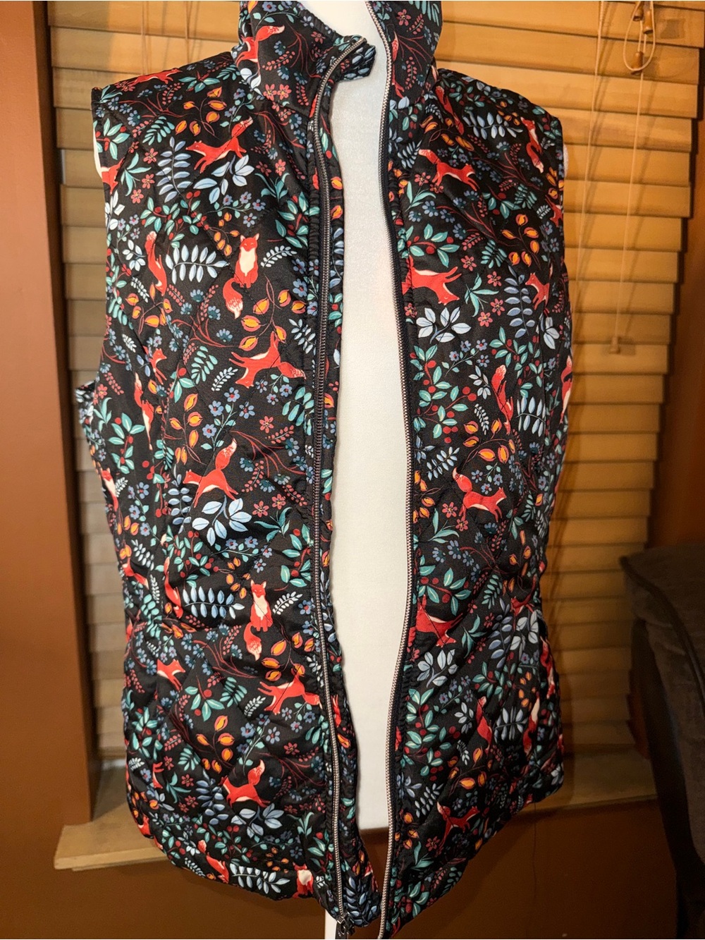 Christopher & Banks Black Quilted Fox-Print Puffer Vest
